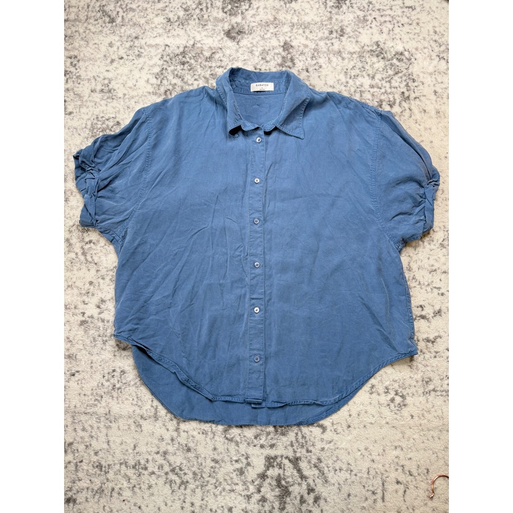 BABATON Button Down Shirt Blue Tencel Short Sleeve Women's Size Large‎ versized